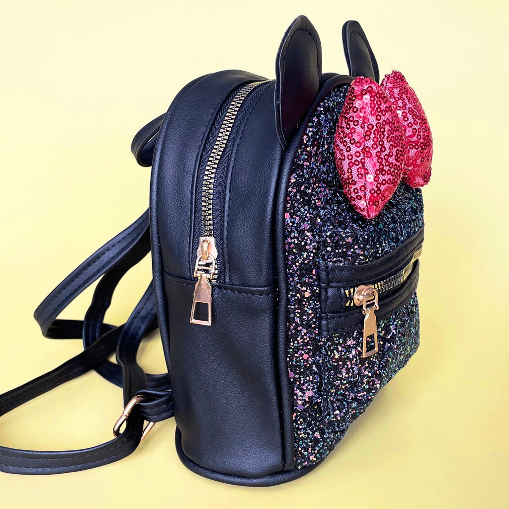 Black Small Kids Glittery Mouse Backpack