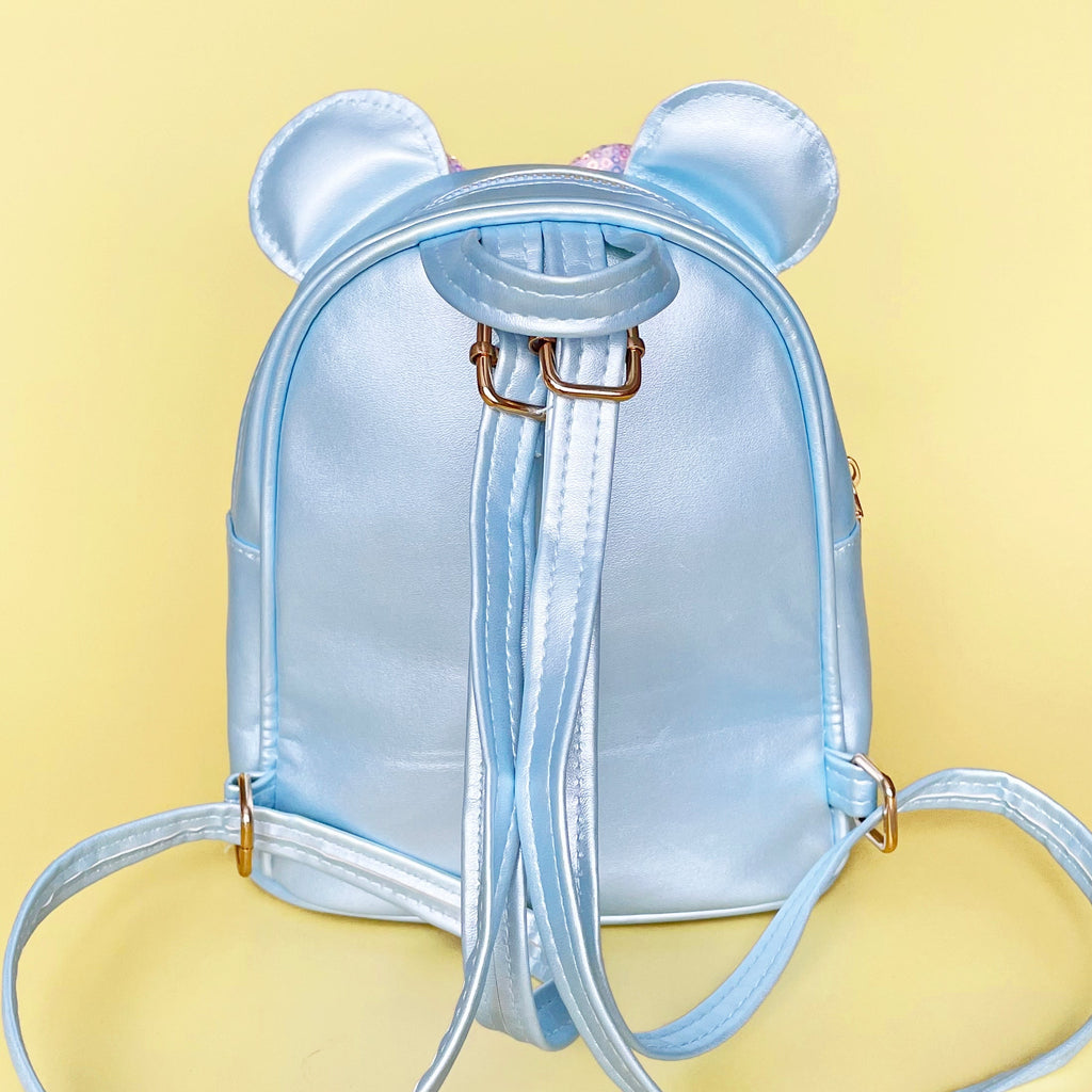 Pale Blue Small Kids Glittery Mouse Backpack