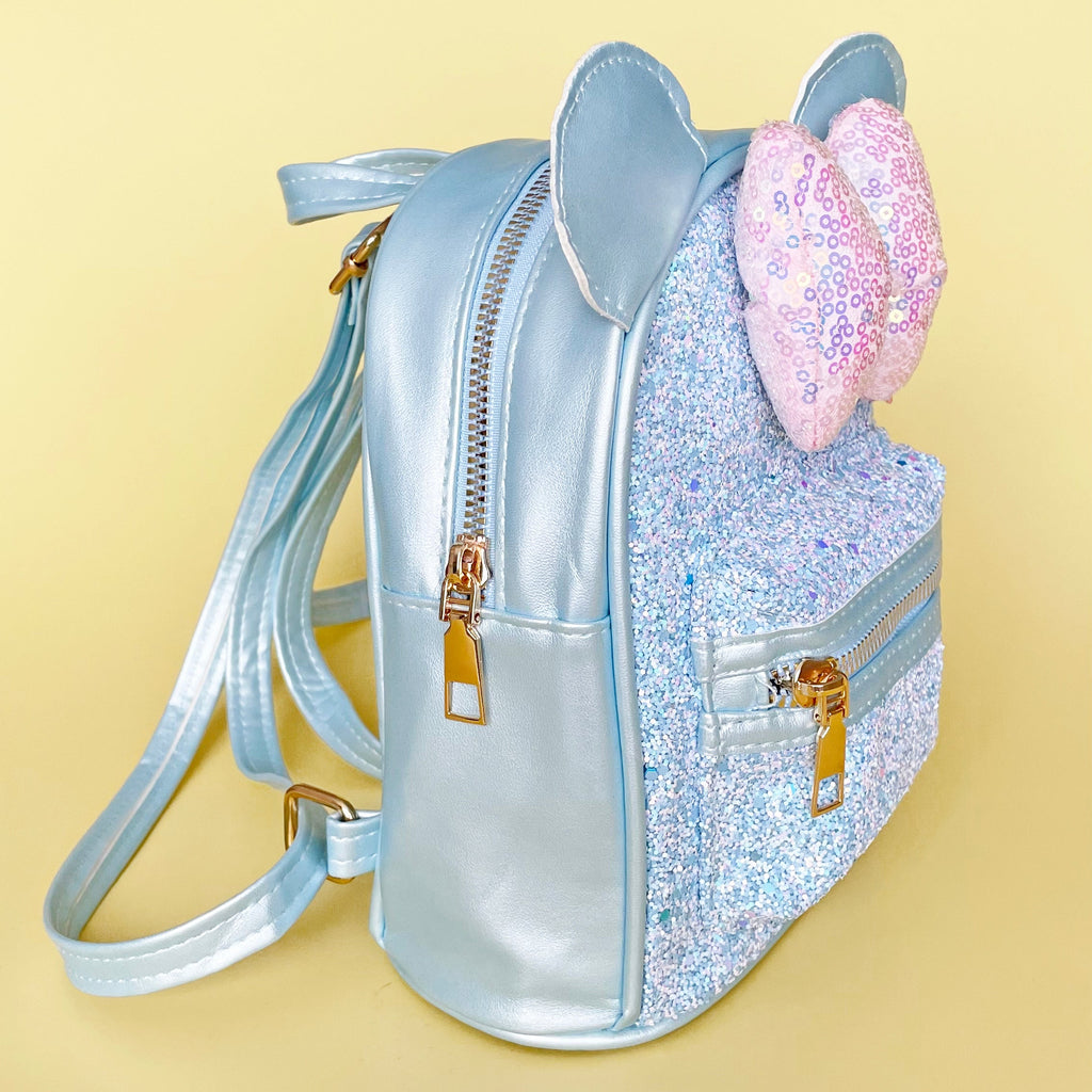 Pale Blue Small Kids Glittery Mouse Backpack