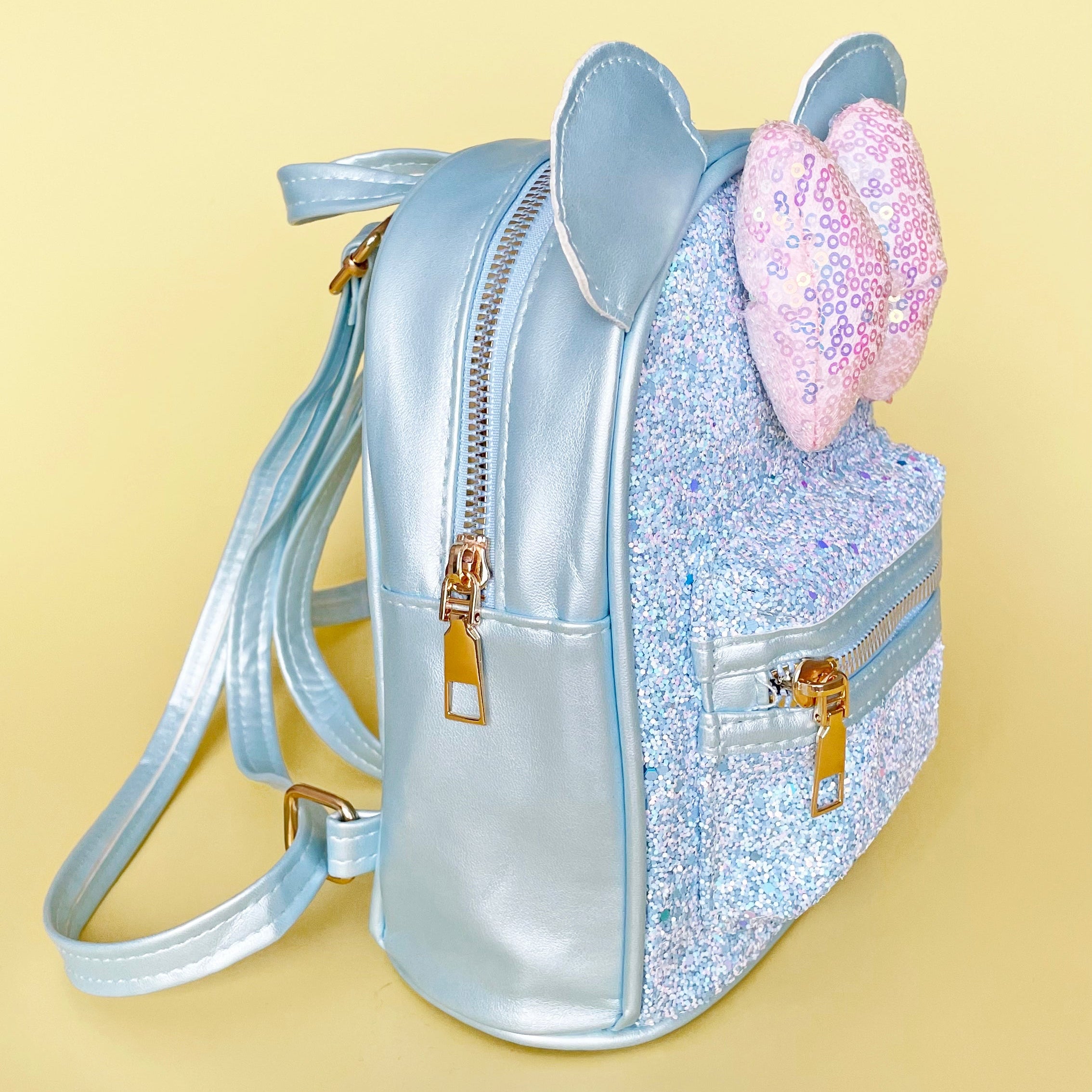 Pale Blue Small Kids Glittery Mouse Backpack