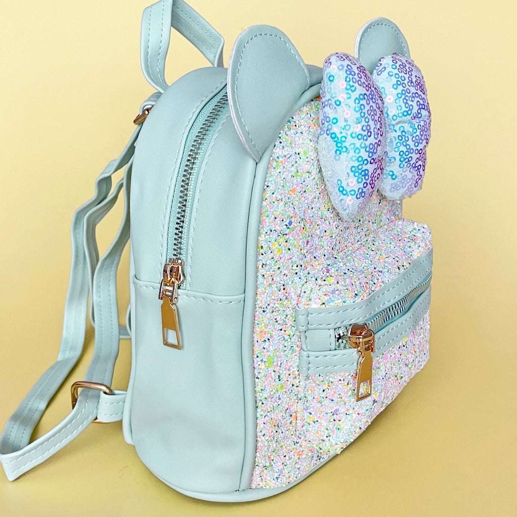 Mint Small Kids Glittery Mouse Backpack