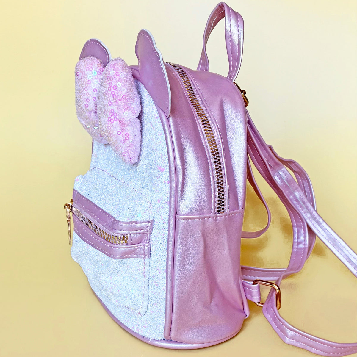 Light Pink Small Kids Glittery Mouse Backpack