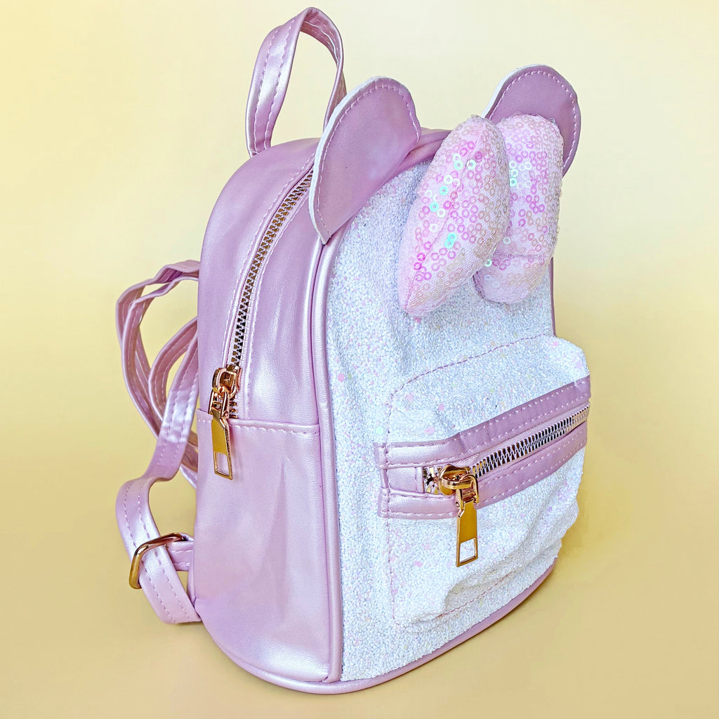 Light Pink Small Kids Glittery Mouse Backpack